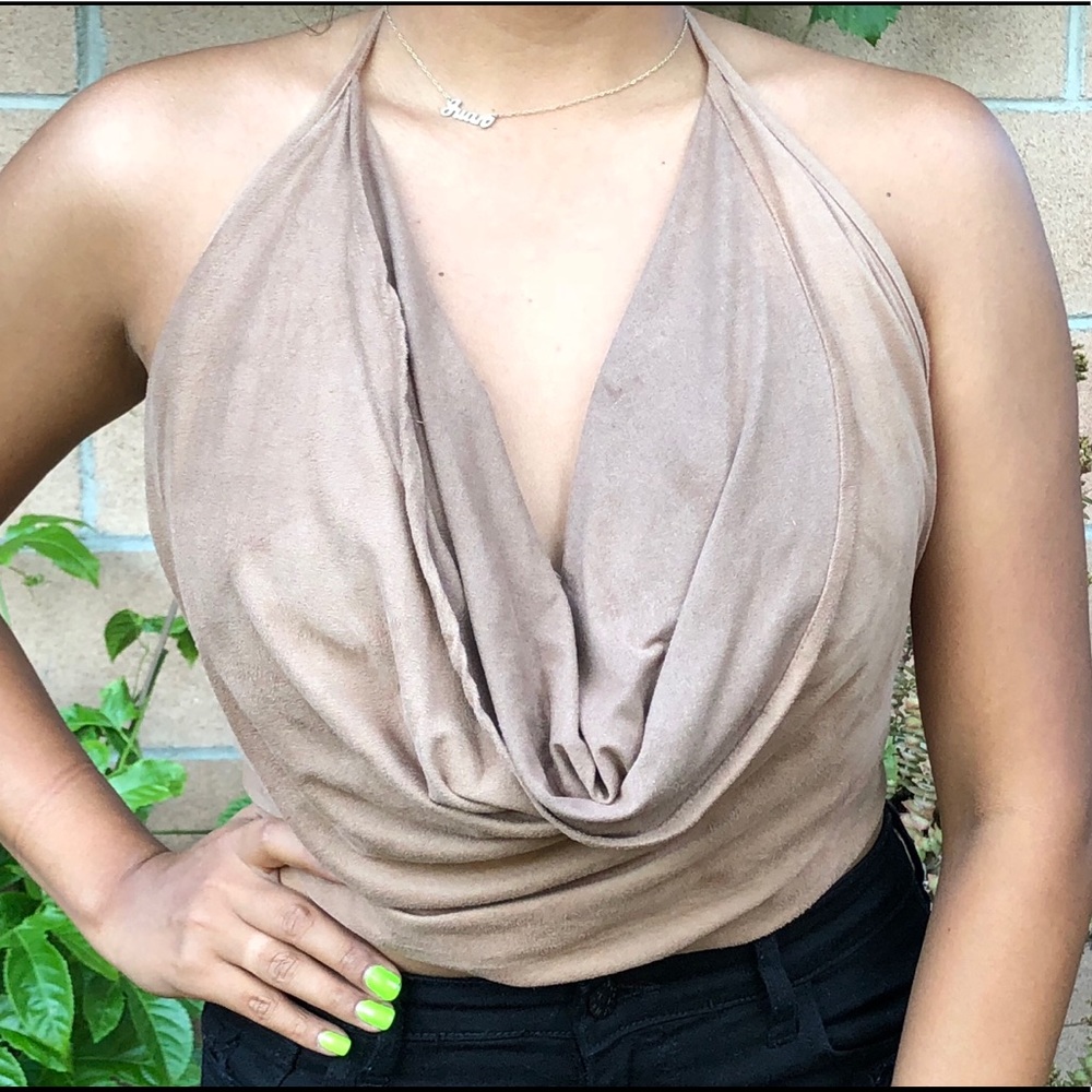 Brown suede halter top